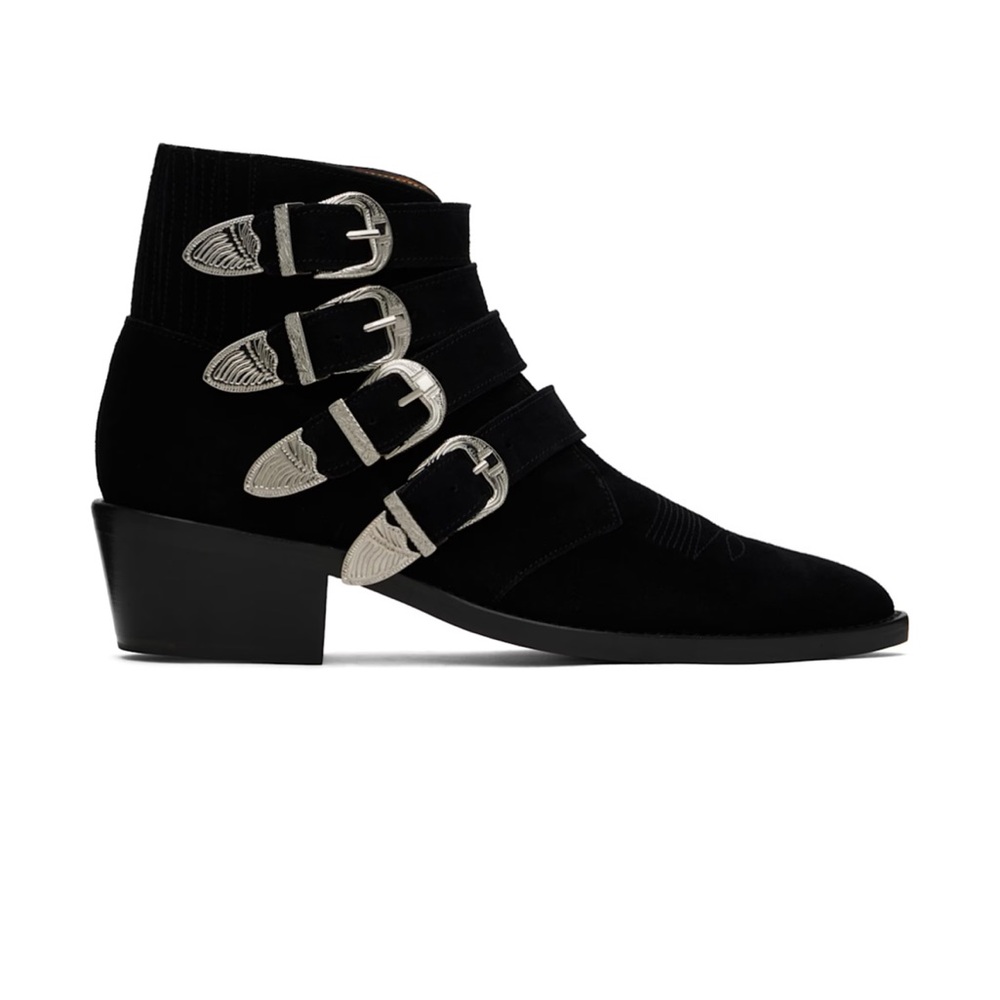 TOGA Pulla Black and Silver Ankle Boots with Western Flair (size 36)